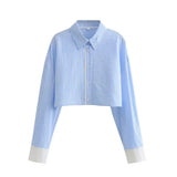 Foridol Stripes Crop Top+shirt 2 Pcs Outfits Women Casual Summer Autumn Casual Set Blue Matching Set Shorts Set Female Suit