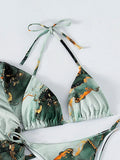 4 Pieces Halter Bikini Swimsuit With Marble Print Cover Up 2026 Swimwear Female Beachwear Bathing Swimming Suit Women Summer