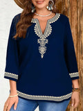 Women's Casual Printed Three Quarter Sleeve Shirt Tops Large Size Women's Tops Loose and Comfortable