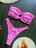 Floral Printed Wrinkled Bandeau Bikini Female Swimsuit Women Swimwear Two-pieces Bikini Set High Cut Bather Bathing Suit Swim
