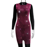 XS-2XL 15 Colors Rhinestones Fishnet Dress O-Neck Grid Swimsuit Bikini Cover Up Beach Pool Party Cover-ups for Swimwear Women