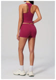Gym Women Yoga Sets Women Brushed Square Neck Slim Sports Tank Top Fitness Suit Outwear Running High Waist Shorts Tracksuit