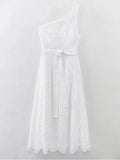 Foridol White One Shoulder Autumn Cotton Dress Women Winter Casual Dress Vestidos Maxi New Embroidery Boho Beach Dress Holiday