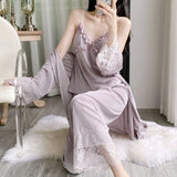 Gold velvet three-piece pajamas set, autumn and winter lace nightgown, sexy home wear with chest pad