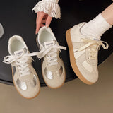 Silver Patchwork Platform Sneakers Women Thick Bottom Lace Up German Training Shoes Woman Spring Autumn Korean Non Slip Flats