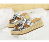 Spring 2025 Women's Slippers Hollow Out Strap Waterproof Thick Heel Woven Rope Country Style Slip-On Shoes Polyurethane Material