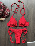 New Red Special Fabric Bikini Set Sexy Women's Hollow Fabric Split Swimsuit Summer Beach Bikini