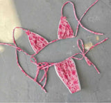 Floral Print Halter Micro String Bikini Female Swimsuit Women Swimwear Two-pieces Bikini Set Bow Knotted Bathing Suit Swim Lady