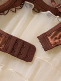 Coffee Brown Floral Embroidery Satin Mesh Lingerie Set Underwire Bra With Matching Thong Women Sexy Intimates ZA825126