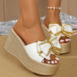 Street Bow Knot Chunky Platform Slippers Women Fashion Round Toe High Heel Sandals Woman Plus Size Wear-Resistant Slides Mujer