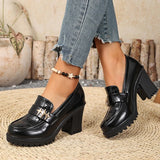 British Style Chunky High Heel Pumps Women 2026 Plus Size 42 Thick Heeled Loafers Woman Slip On Office Pu Leather Shoes Ladies
