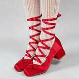 2026 Plus Size 43 Retro Red Lolita Ankle Wrap Pumps Sweet 5cm Med Square Heels Gothic Cosplay Ballet Mary Janes Shoes Women