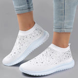 Women's Slip-On Crystal Sneakers 2025 Breathable Mesh Plus Size 35-43 Casual Flats Women Comfort Soft Sole Running Walking Shoes