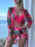 3 Pieces Push Up Bikinis 2026 Women With Kimono Beach Printed Swimsuit Sexy Swimwear Female Bathers Bathing Swimming Swim Suit
