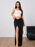 Elegant Black Skirt for Lady Folds High-waisted slit Women's Long Skirt Spring Summer Outfit Fashionable Casual Streetwear Women