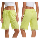Fashion Women's Loose Shorts Drawstring Elastic Waist Lace Trim Wide Leg Mid Pants Summer Casual Lounge Out Going Shorts
