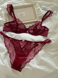 Summer French Flower Embroidery Bralette Beachwear Pure Desire Ultra Thin Light Support Wirefree Romantic Niche Set AU MOYISU