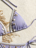 Shell Decoration Halter String Strappy Bikini Women Swimwear Female Swimsuit Two-pieces Bikini Set Ribbed Bathing Suit Swim Lady