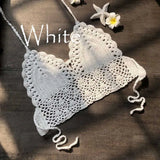 Sexy Crochet Crop Top Bikini Crop Top Women Crochet Boho Beach Camisoles Bikini Bralette Halter Cami Knitted Bra Backless