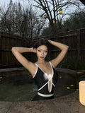 2026 New Triangular One-piece Hollow Swimsuit Covering Belly and Slimming Beach Resort Hot Spring Swimsuit