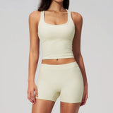 Gym Women Yoga Sets Women Brushed Square Neck Slim Sports Tank Top Fitness Suit Outwear Running High Waist Shorts Tracksuit