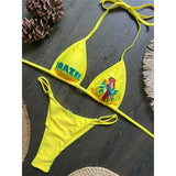 Brazil Letter Printed Halter Bikini Women Swimwear Female Swimsuit Two-Pieces Bikini Set Padded Bather Bathing Suit Swim V8352