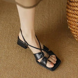 2026Summer New Model Fashion Middle Heeled Women's Sandals Black Buckle Open-toe Comfortable Hollow-out Women's Shoes High 3.5cm