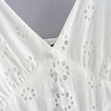 Foridol White Lace Sleeveless Summer Dress Women Hollow Out Embriodery Sundress Casual Button Beach Boho Vintage Short Dress