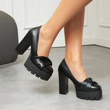 Plus Size Cross Soft PU Upper Platform Ultra Coarse Heel Shallow Breathable High Heels Office Women's Shoes