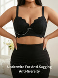 Plus Size Floral Lace Women Push-Up Bra Underwire Support Anti-Sagging Underwear Comfy Wide Straps Thin Cup Daily Lingerie Bra