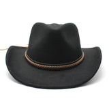 Women Men Retro Felt Jazz Hats Classic Cowboy Hats Wide Brim Cowgirl Sun Hats with Decorative Band