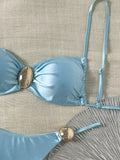Metal Buckle Satin Bikini Women Micro Thong Swimwear Female Swimsuit Two-pieces Bikini Set High Cut Bather Bathing Suit Swim
