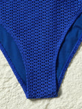 S - XL Deep V Neck Knit Fishnet Mesh One Piece Swimsuit Women Swimwear Female Backless Monokini High Leg Cut Bathing Suit Swim