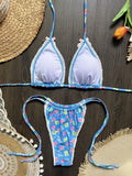 Floral Print Halter Micro String Bikini Female Swimsuit Women Swimwear Two-pieces Bikini Set Bow Knotted Bathing Suit Swim Lady