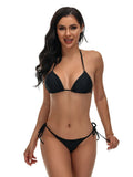 Black Sexy Bikini Split Swimsuit Set Tie-Up Neck Adjustable Straps Beachwear for Women