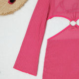 Women micro mini halter bikinis sets 3pcs with knitted long sleeve hollow out mini dress swimsuit bathing suit beach outfits