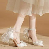Pointed Toe Bow  Women's Stiletto Hee Elegant Large Size Thin Heel Shoes for Women 2026 New