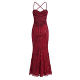 Sexy Backless Cross-cutout Strap Dress For Women Heavy-duty Fishbone Steel Support Slim-fit Jacquard Gown Fishtail Long CAUP