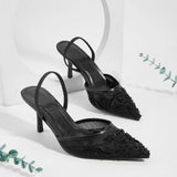 Brand Lace Designer White Women Wedding Pumps Mesh Embroidered Flowers Back Strap Sexy Slingback High Heels Dress Shoes Ladies