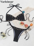 New Sexy Halter Bikini Women Swimwear Female Swimsuit Two-pieces Bikini set High Cut Leg Strappy Bather Bathing Suit Swim V7950