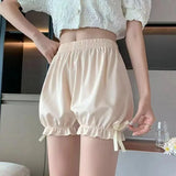 Women Lace Short Panties Imitation Silk Ruffle Bloomers Anti Exposure Safety Pants Lolita Satin Knickers Shorts Dress Pettipant