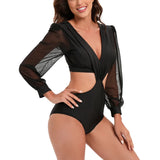 TW Sexy High Waist One Piece Swimsuit Women V Neck 2024 Long Sleeve Bathing Suit Brazilian Swimwear Monokini Summer Beachwear