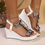 Rhinestone Butterfly Decor Chunky Platform Sandals Women Fashion Slip On Wedges Sandles Woman Lightweight Elastic Band Sandals