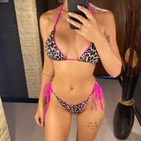 Sexy Leopard Printed Halter Brazilian Bikini Women Swimwear Female Swimsuit Two-Piece Bikini Set Bather Bathing Suit Swim V3681