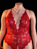Erotic Hot women Plus Size Lace Halter Teddy Bodysuit Crotchless Criss-Cross Back Deep V Neck Open Crotch sexy Lingerie 1XL-4XL