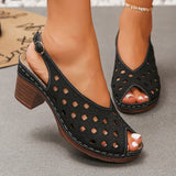 Vinatge Peep Toe Thick Heels Sandals Women Hollow Out Back Strap Rome Sandles Woman Plus Size 43 Lightweight Sandalias Mujer