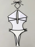 Hollow Out Wrinkled Halter One Piece Swimsuit Women Thong Swimwear Female Backless Monokini High Cut Leg Bathing Suit Beach Wear