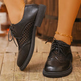 Fashion Woven Low Heel Pu Leather Shoes Women British Style Round Toe Lace Up Oxford Shoes Woman Plus Size 42 Breathable Flats