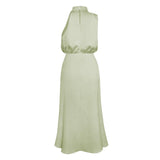 Foridol One Shoulder Turtleneck Tank Satin Women Party Dress Robe Zip Sleeveless Elegant Vintage Folds Women Clothing 2025