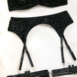 Toucheart 5-Piece Suit Sexy Underwear Suit Flocked Leopard Print Fashionable Hollow Sexy Lingerie Women Perspective Underwear